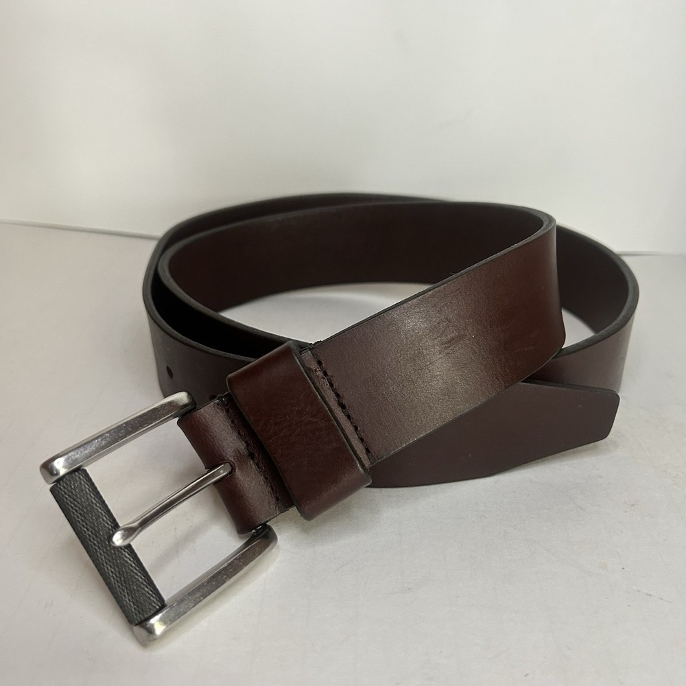1901 Mens Belt 42 Casual Brown Genuine Leather Silver Roller Buckle Size USA